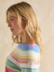 Joules Harbour Green and Pink Elevated Stripe Pastel Boat Neck Breton Top - Image 5 of 6