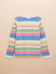 Joules Harbour Green and Pink Elevated Stripe Pastel Boat Neck Breton Top - Image 6 of 6