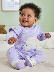 JoJo Maman Bébé Lilac Hedgehog Applique Zip Sleepsuit - Image 1 of 7