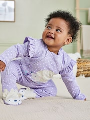 JoJo Maman Bébé Lilac Hedgehog Applique Zip Sleepsuit - Image 3 of 7