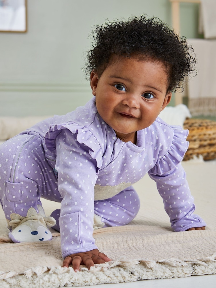 JoJo Maman Bébé Lilac Hedgehog Applique Zip Sleepsuit - Image 4 of 7