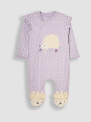JoJo Maman Bébé Lilac Hedgehog Applique Zip Sleepsuit - Image 5 of 7