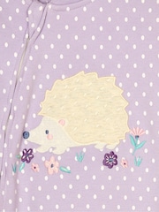 JoJo Maman Bébé Lilac Hedgehog Applique Zip Sleepsuit - Image 7 of 7