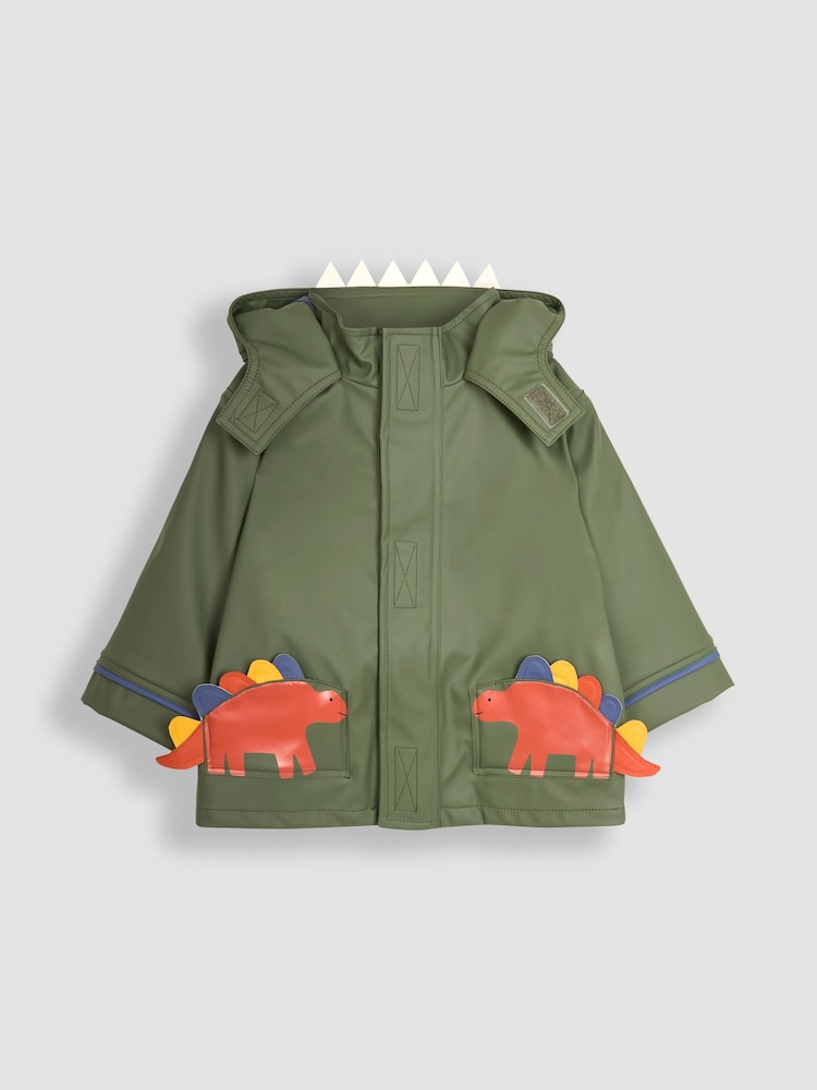 JoJo Maman Bébé Green Dinosaur Applique Pocket Cosy Waterproof Jacket - Image 1 of 3