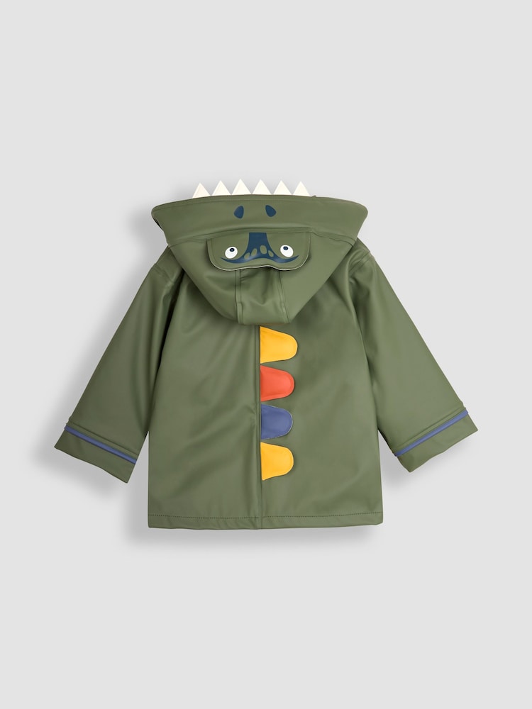 JoJo Maman Bébé Green Dinosaur Applique Pocket Cosy Waterproof Jacket - Image 2 of 3 JoJo Maman Bébé Green Dinosaur Applique Pocket Cosy Waterproof Jacket - Image 2 of 3