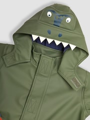 JoJo Maman Bébé Green Dinosaur Applique Pocket Cosy Waterproof Jacket - Image 3 of 3
