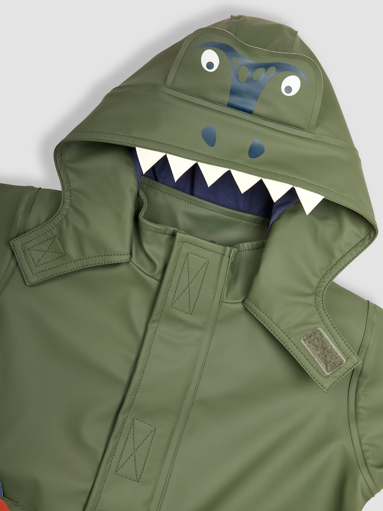 JoJo Maman Bébé Green Dinosaur Applique Pocket Cosy Waterproof Jacket - Image 3 of 3