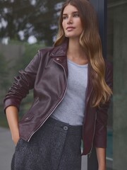 Burgundy Red Premium Genuine Leather Biker Jacket - Image 1 of 8