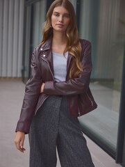Burgundy Red Premium Genuine Leather Biker Jacket - Image 3 of 8