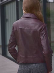 Burgundy Red Premium Genuine Leather Biker Jacket - Image 4 of 8
