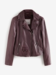 Burgundy Red Premium Genuine Leather Biker Jacket - Image 6 of 8