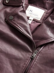 Burgundy Red Premium Genuine Leather Biker Jacket - Image 7 of 8