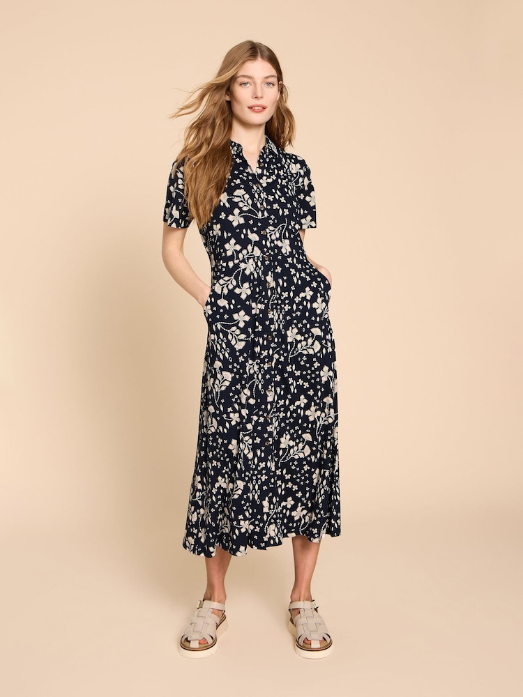 White Stuff Blue Petite Rua Jersey Shirt Dress - Image 1 of 7