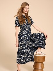 White Stuff Blue Petite Rua Jersey Shirt Dress - Image 4 of 7
