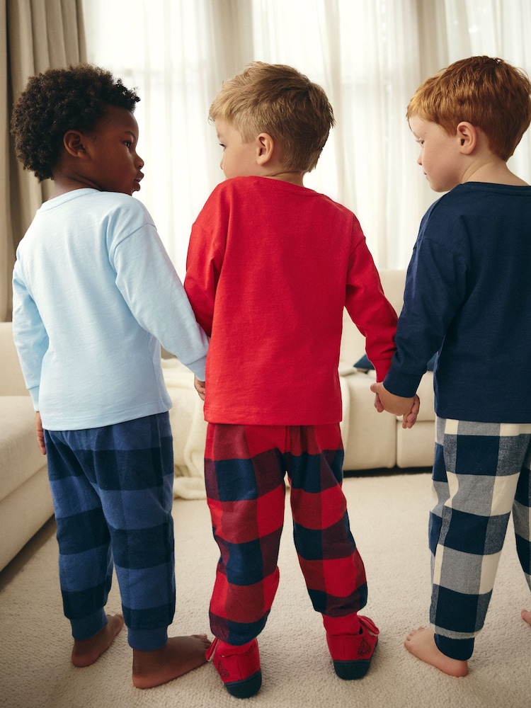 Red/Navy/Blue Vehicle Check Woven Bottom Pyjamas 3 Pack (9mths-8yrs) - Image 3 of 11