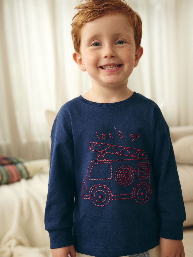 Red/Navy/Blue Vehicle Check Woven Bottom Pyjamas 3 Pack (9mths-8yrs) - Image 4 of 11