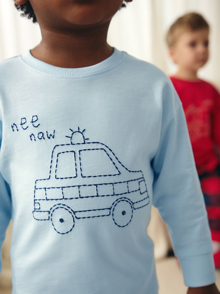Red/Navy/Blue Vehicle Check Woven Bottom Pyjamas 3 Pack (9mths-8yrs) - Image 5 of 11