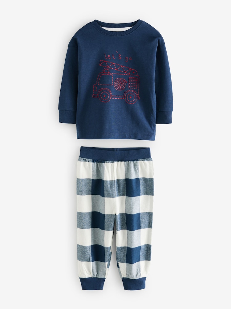 Red/Navy/Blue Vehicle Check Woven Bottom Pyjamas 3 Pack (9mths-8yrs) - Image 8 of 11
