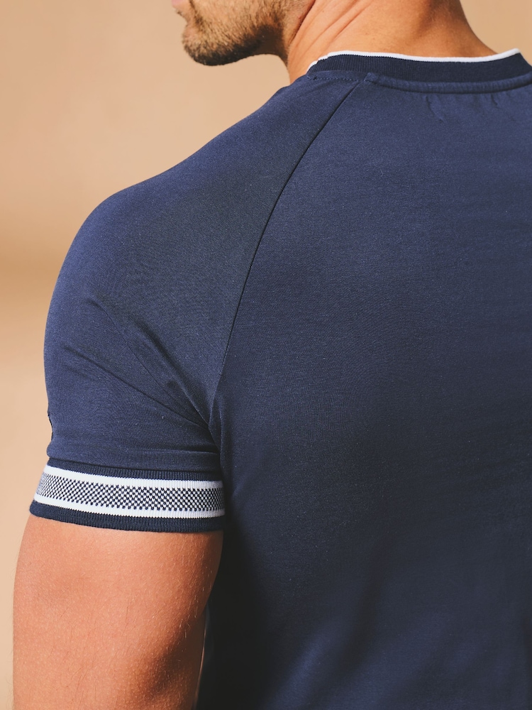 Tailored Athlete Blue Muscle Fit Tipped Fashion Fit T-Shirt - Image 2 of 5