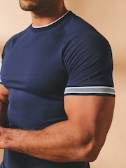 Tailored Athlete Blue Muscle Fit Tipped Fashion Fit T-Shirt - Image 3 of 5