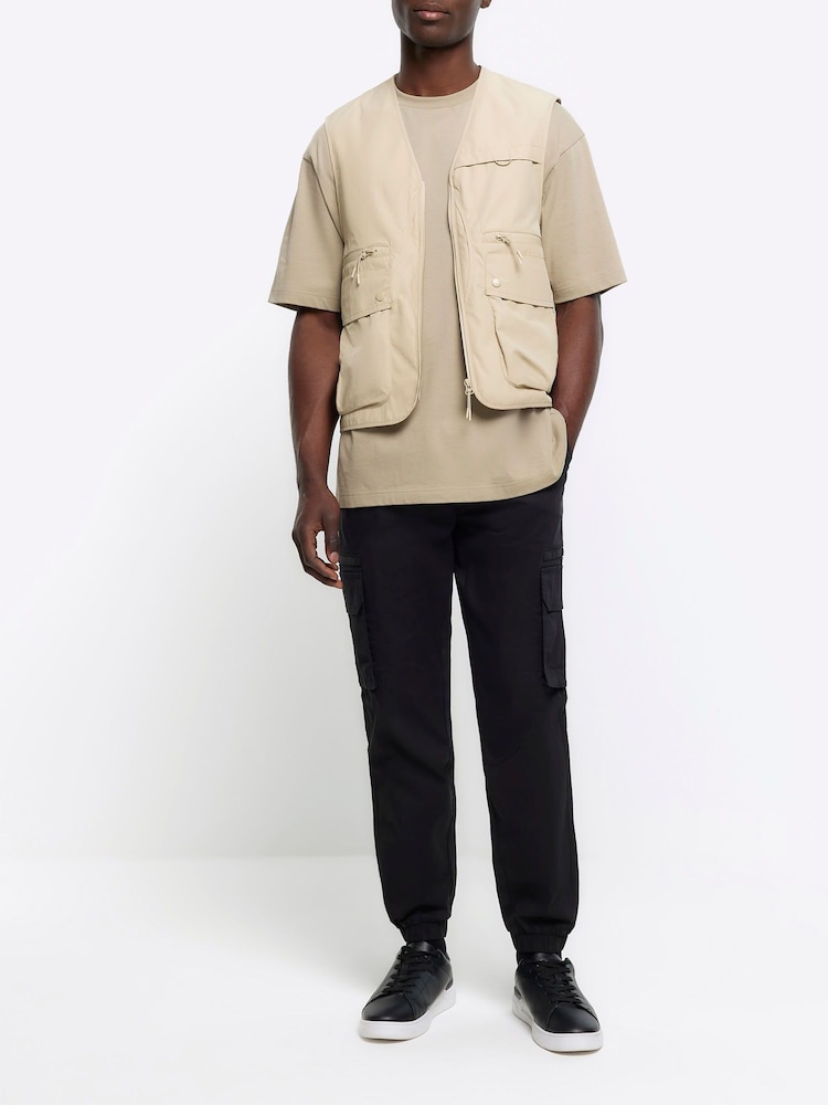 River Island Black Elasticated Cargo Trousers - Image 1 of 4