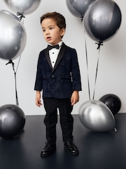 Navy Blue Floral Velvet Blazer, Shirt, Trousers And Bow Tie Set (3mths-9yrs) - Image 1 of 10