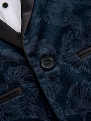 Navy Blue Floral Velvet Blazer, Shirt, Trousers And Bow Tie Set (3mths-9yrs) - Image 10 of 10