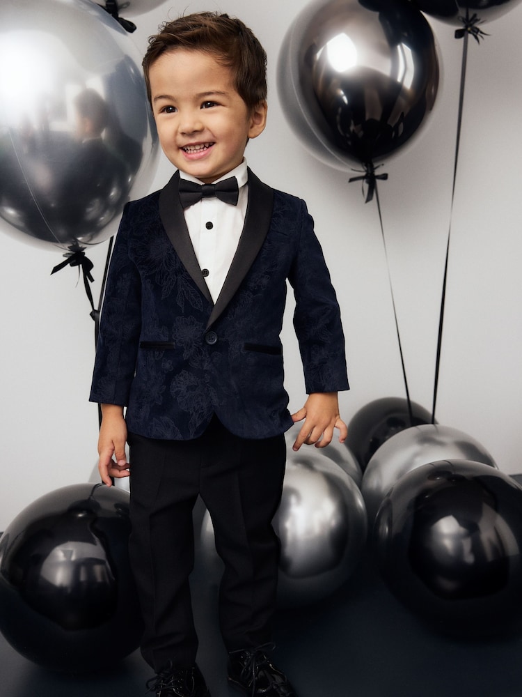 Navy Blue Floral Velvet Blazer, Shirt, Trousers And Bow Tie Set (3mths-9yrs) - Image 2 of 10