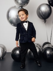 Navy Blue Floral Velvet Blazer, Shirt, Trousers And Bow Tie Set (3mths-9yrs) - Image 3 of 10