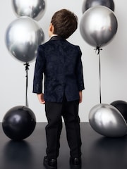Navy Blue Floral Velvet Blazer, Shirt, Trousers And Bow Tie Set (3mths-9yrs) - Image 4 of 10