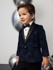 Navy Blue Floral Velvet Blazer, Shirt, Trousers And Bow Tie Set (3mths-9yrs) - Image 5 of 10