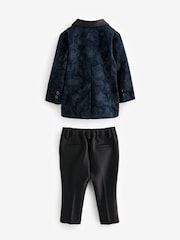 Navy Blue Floral Velvet Blazer, Shirt, Trousers And Bow Tie Set (3mths-9yrs) - Image 7 of 10