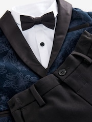 Navy Blue Floral Velvet Blazer, Shirt, Trousers And Bow Tie Set (3mths-9yrs) - Image 9 of 10