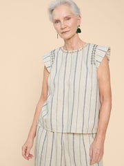 White Stuff Natural Carla Stripe Linen Blend Top - Image 1 of 7