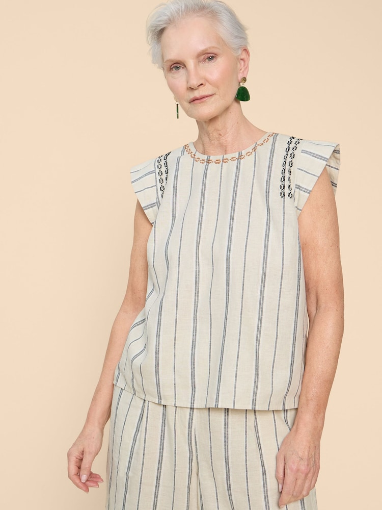 White Stuff Natural Carla Stripe Linen Blend Top - Image 1 of 7