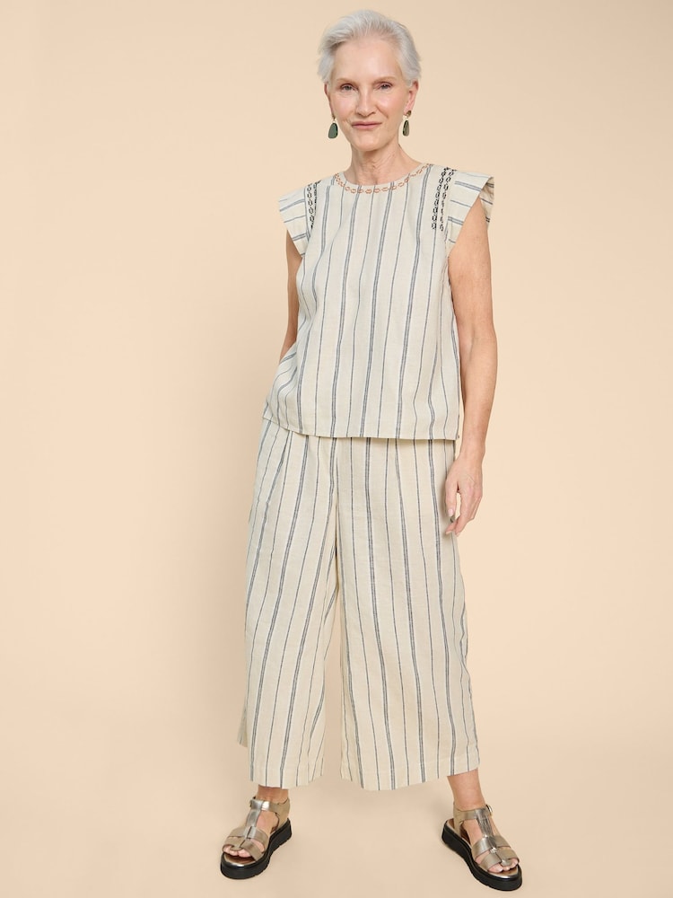 White Stuff Natural Carla Stripe Linen Blend Top - Image 2 of 7