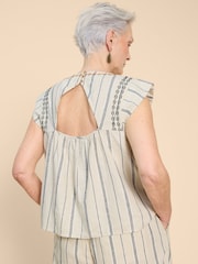 White Stuff Natural Carla Stripe Linen Blend Top - Image 3 of 7