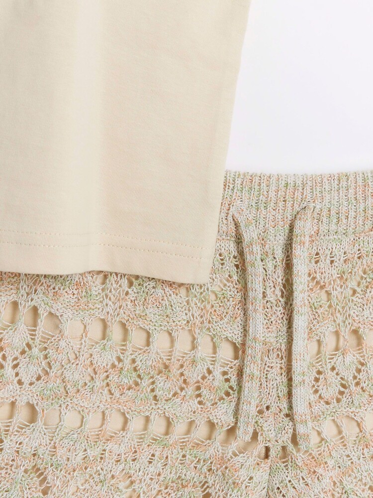 River Island Brown Girls Crochet 100% Cotton Jumper And Shorts Set - Image 4 of 4