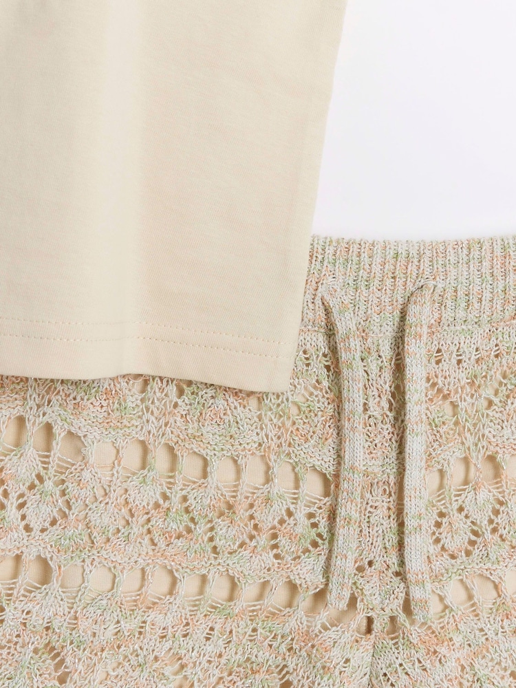 River Island Brown Girls Crochet 100% Cotton Jumper And Shorts Set - Image 4 of 4 River Island Brown Girls Crochet 100% Cotton Jumper And Shorts Set - Image 4 of 4