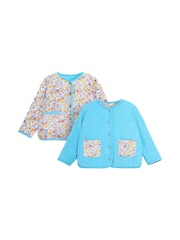 JoJo Maman Bébé Duck Egg Autumn Floral Quilted Reversible Cord Jacket - Image 1 of 5