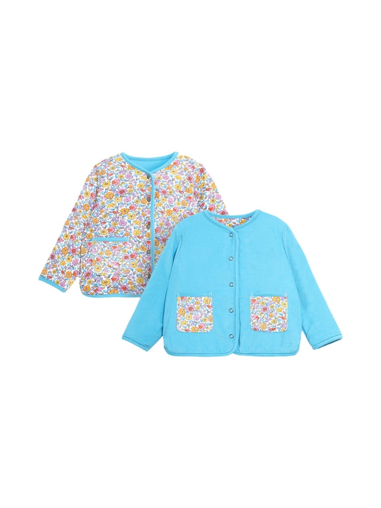 JoJo Maman Bébé Duck Egg Autumn Floral Quilted Reversible Cord Jacket - Image 1 of 5