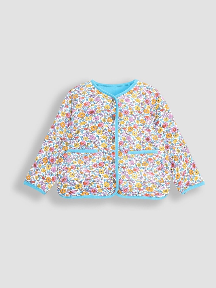 JoJo Maman Bébé Duck Egg Autumn Floral Quilted Reversible Cord Jacket - Image 2 of 5