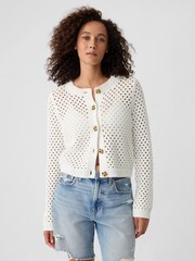 Gap White Knitted Open Stitch Cardigan - Image 1 of 5