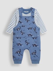 JoJo Maman Bébé Blue Dinosaur Print Dungarees And Top Set - Image 1 of 6