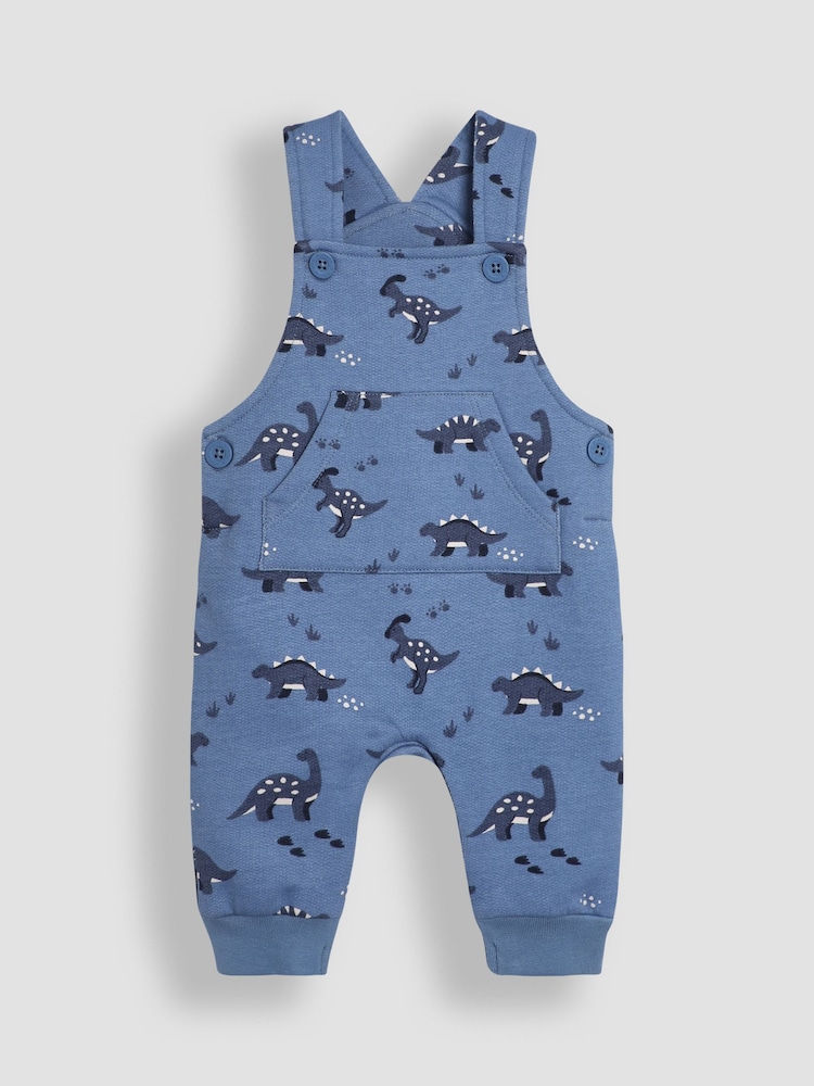 JoJo Maman Bébé Blue Dinosaur Print Dungarees And Top Set - Image 2 of 6