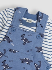 JoJo Maman Bébé Blue Dinosaur Print Dungarees And Top Set - Image 6 of 6
