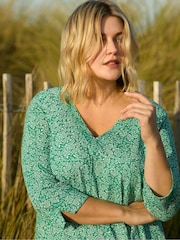 Live Unlimited Green Curve Ditsy Leaf Print Cotton Slub Relaxed Tunic - Image 2 of 11