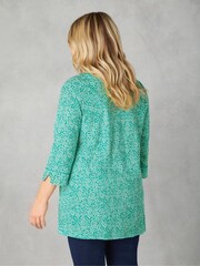 Live Unlimited Green Curve Ditsy Leaf Print Cotton Slub Relaxed Tunic - Image 9 of 11