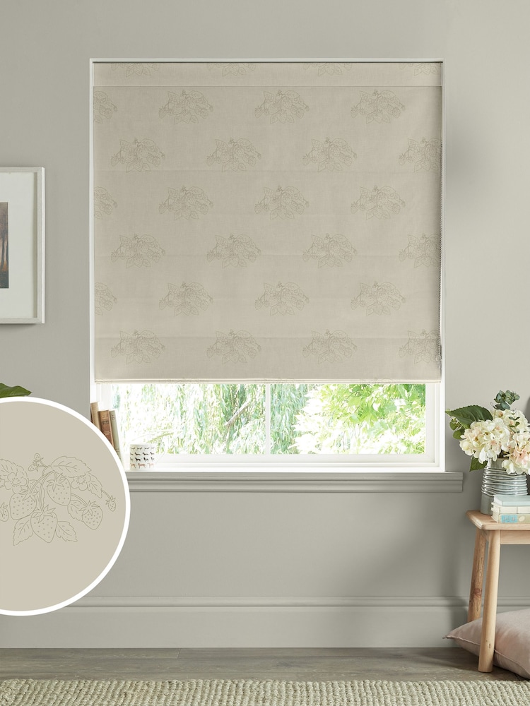 Sophie Allport Sage Green Vector Strawberry Made to Measure 100% Cotton Roman Blinds - Image 1 of 6