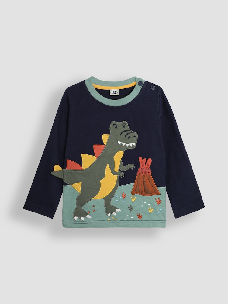 JoJo Maman Bébé Navy Blue TRex Scene Novelty Appliqué Top - Image 1 of 3